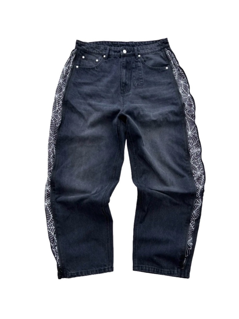 Relaxed Black Men’s Jeans with Patterned Side Panels